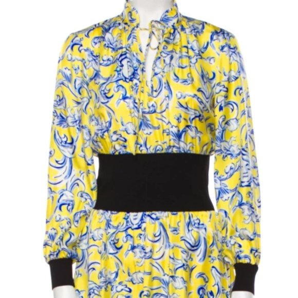 NWT TORY BURCH Rib-waist Dress in Yellow Swirl XS $598 - Picture 7 of 9